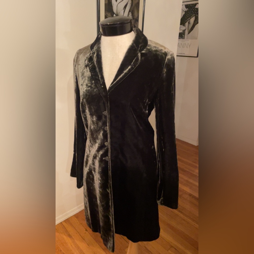 Vintage Caroline Charles London dark green velvet coat jacket UK 10 Use 6